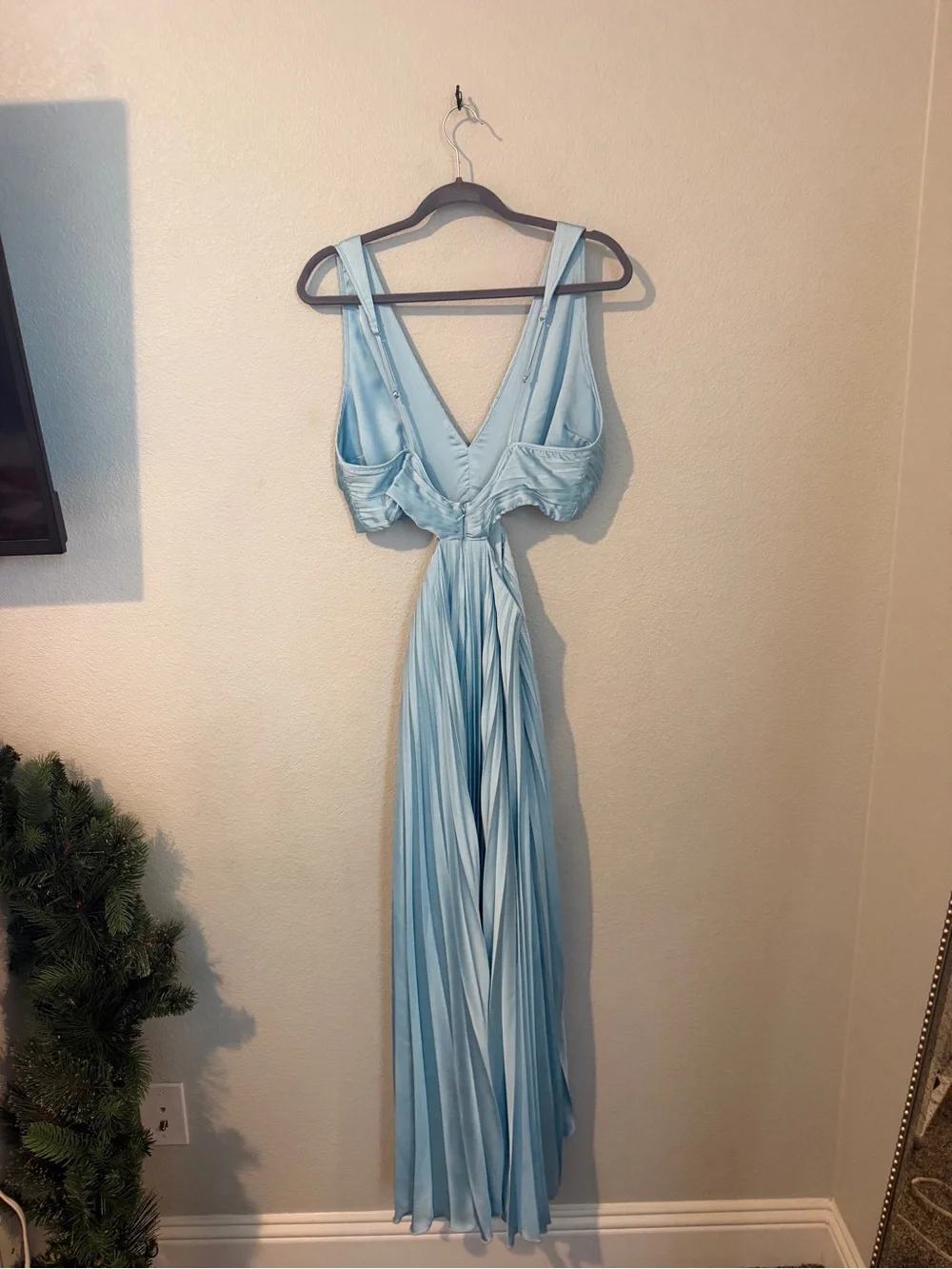 Abercrombie & Fitch Sky Blue Pleated V-Neck Maxi Dress